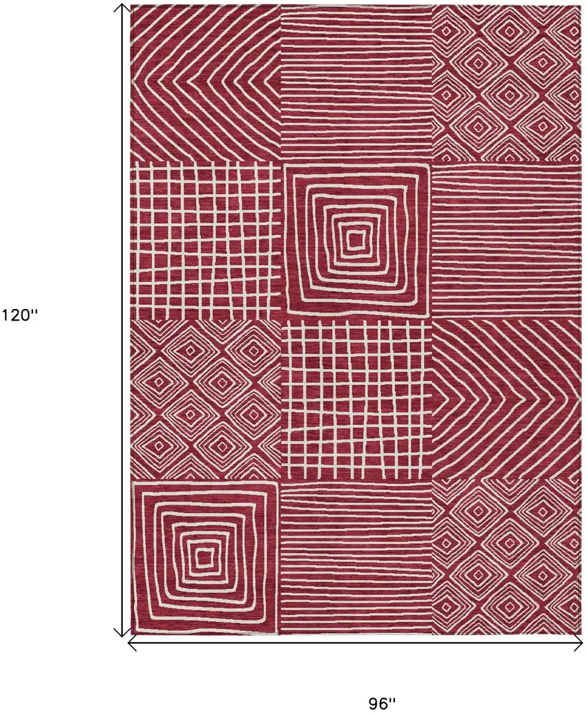 Red And Ivory Geometric Washable Indoor Outdoor Area Rug Photo 8