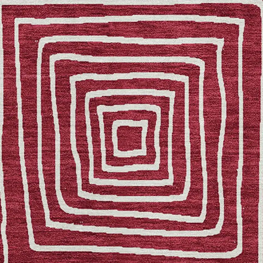 Red And Ivory Geometric Washable Indoor Outdoor Area Rug Photo 7