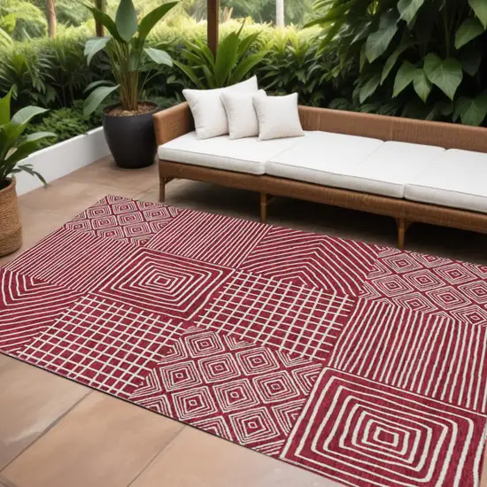 Red And Ivory Geometric Washable Indoor Outdoor Area Rug Photo 1