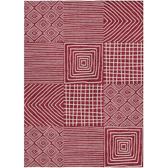 Red And Ivory Geometric Washable Indoor Outdoor Area Rug Photo 7