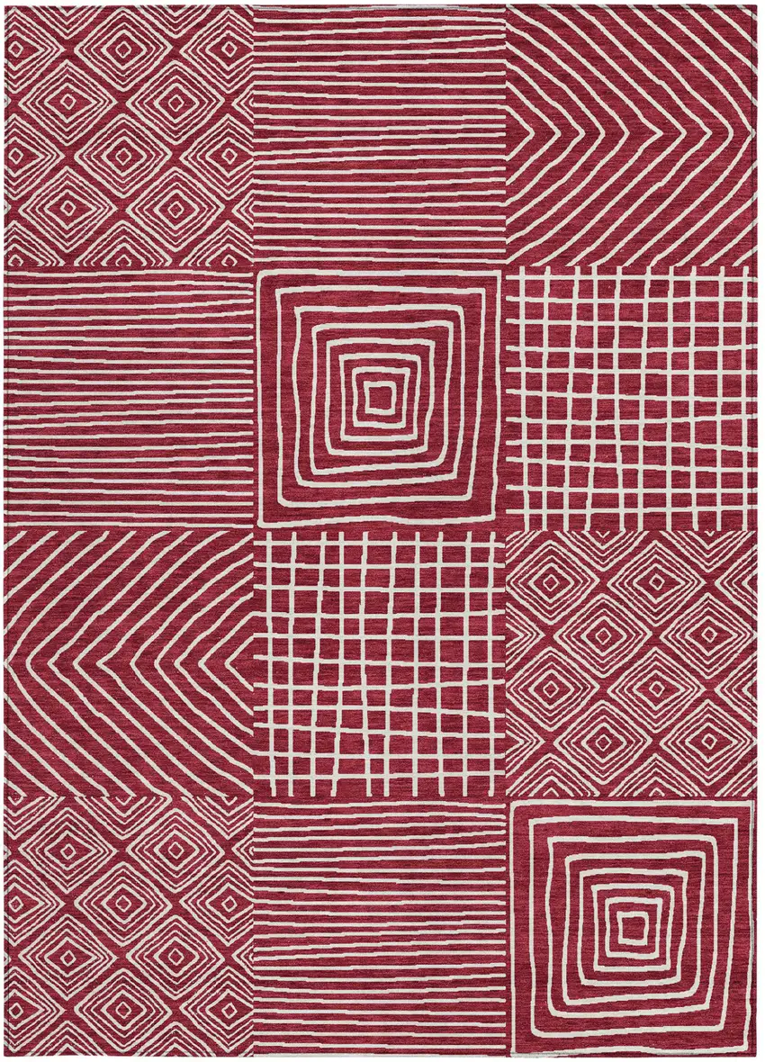 Red And Ivory Geometric Washable Indoor Outdoor Area Rug Photo 7
