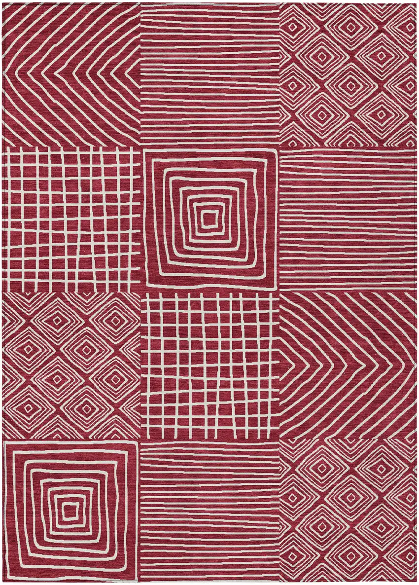 Red And Ivory Geometric Washable Indoor Outdoor Area Rug Photo 2