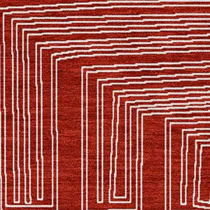 Photo of Red And Ivory Geometric Washable Indoor Outdoor Area Rug