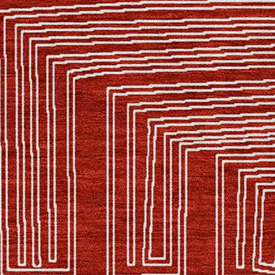 Red And Ivory Geometric Washable Indoor Outdoor Area Rug Photo 5