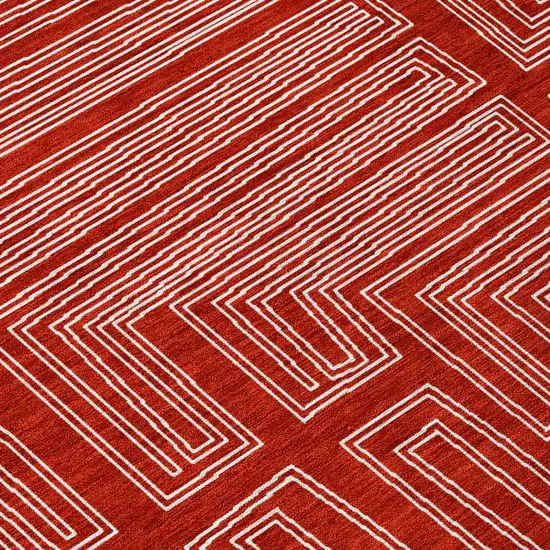 Red And Ivory Geometric Washable Indoor Outdoor Area Rug Photo 8