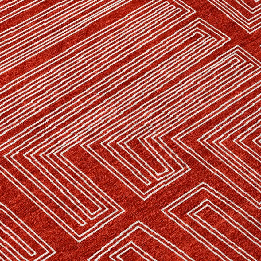 Red And Ivory Geometric Washable Indoor Outdoor Area Rug Photo 8