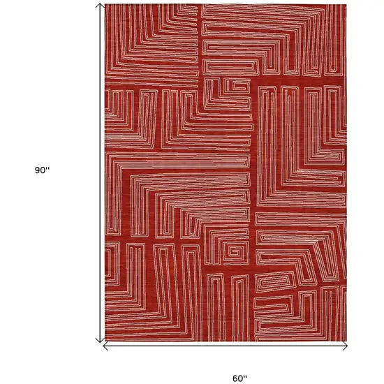 Red And Ivory Geometric Washable Indoor Outdoor Area Rug Photo 7
