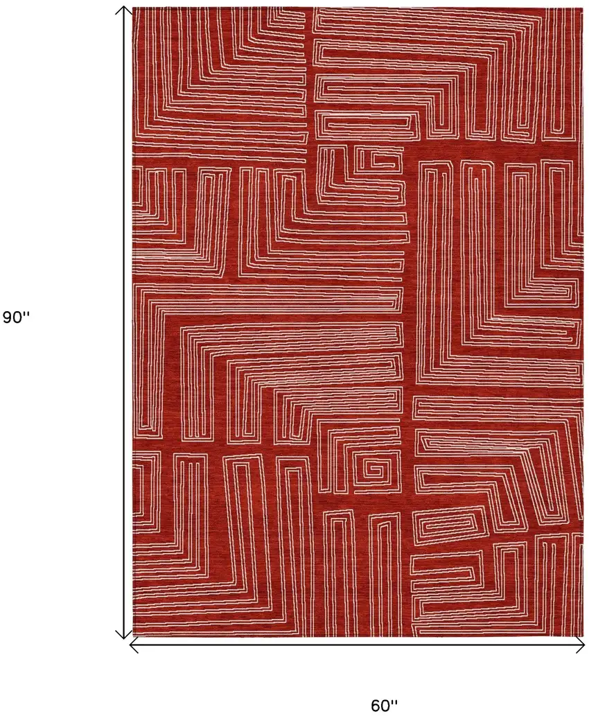 Red And Ivory Geometric Washable Indoor Outdoor Area Rug Photo 7