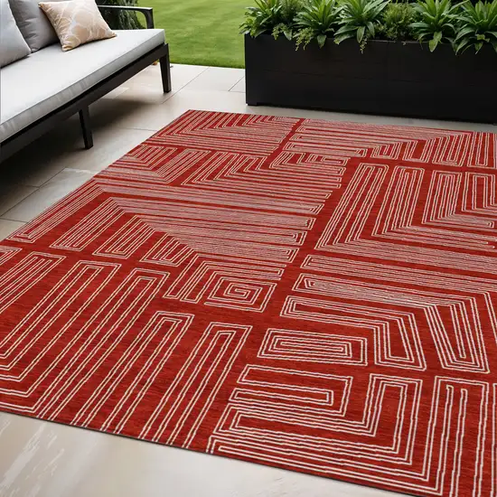 Red And Ivory Geometric Washable Indoor Outdoor Area Rug Photo 1