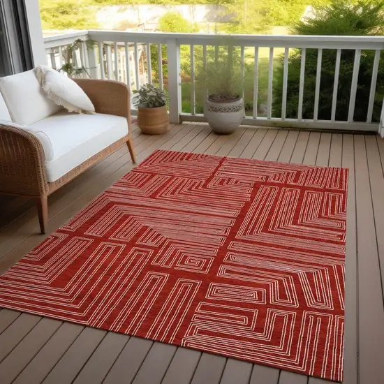 Red And Ivory Geometric Washable Indoor Outdoor Area Rug Photo 7