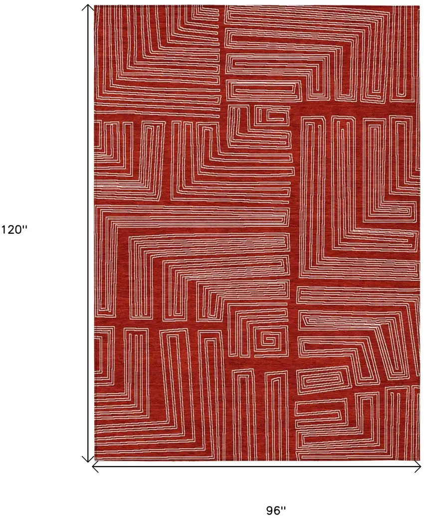 Red And Ivory Geometric Washable Indoor Outdoor Area Rug Photo 7