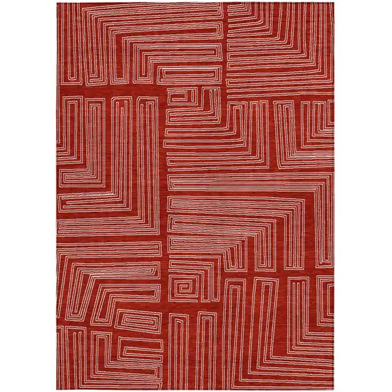Red And Ivory Geometric Washable Indoor Outdoor Area Rug Photo 3
