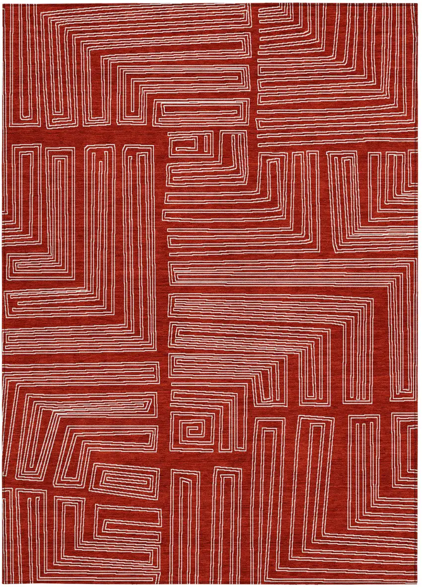 Red And Ivory Geometric Washable Indoor Outdoor Area Rug Photo 3