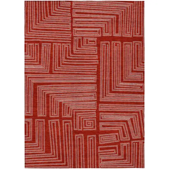 Red And Ivory Geometric Washable Indoor Outdoor Area Rug Photo 2