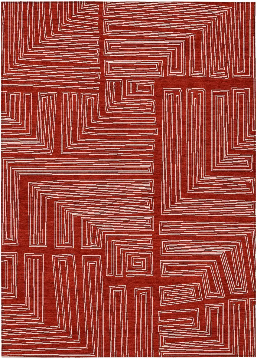 Red And Ivory Geometric Washable Indoor Outdoor Area Rug Photo 2
