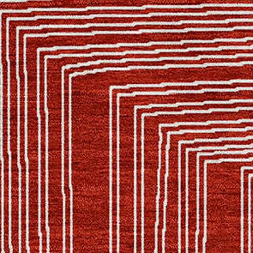 Red And Ivory Geometric Washable Indoor Outdoor Area Rug Photo 5
