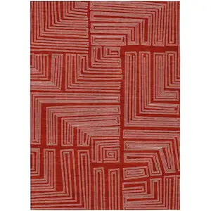 Photo of Red And Ivory Geometric Washable Indoor Outdoor Area Rug