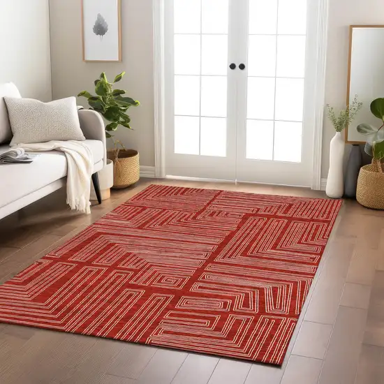 Red And Ivory Geometric Washable Indoor Outdoor Area Rug Photo 9