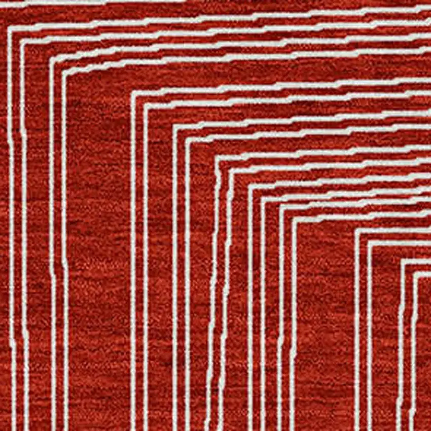 Red And Ivory Geometric Washable Indoor Outdoor Area Rug Photo 5