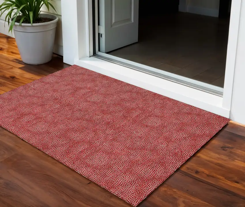Red And Ivory Geometric Washable Indoor Outdoor Area Rug Photo 1