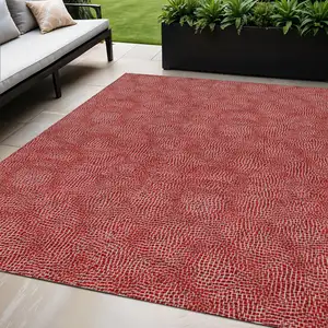 Photo of Red And Ivory Geometric Washable Indoor Outdoor Area Rug