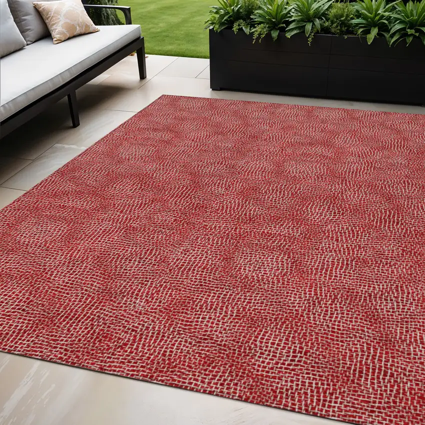 Red And Ivory Geometric Washable Indoor Outdoor Area Rug Photo 1