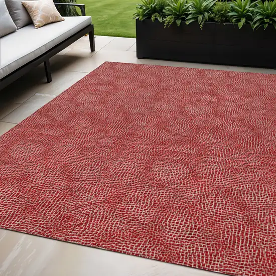 Red And Ivory Geometric Washable Indoor Outdoor Area Rug Photo 1
