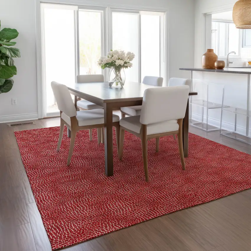 Red And Ivory Geometric Washable Indoor Outdoor Area Rug Photo 9