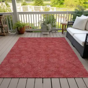 Photo of Red And Ivory Geometric Washable Indoor Outdoor Area Rug