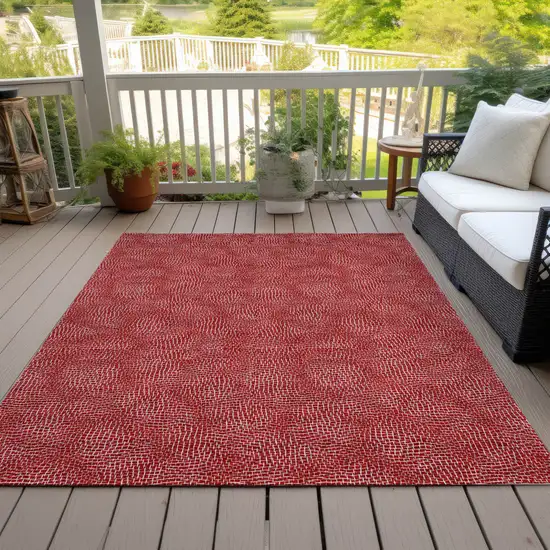 Red And Ivory Geometric Washable Indoor Outdoor Area Rug Photo 7