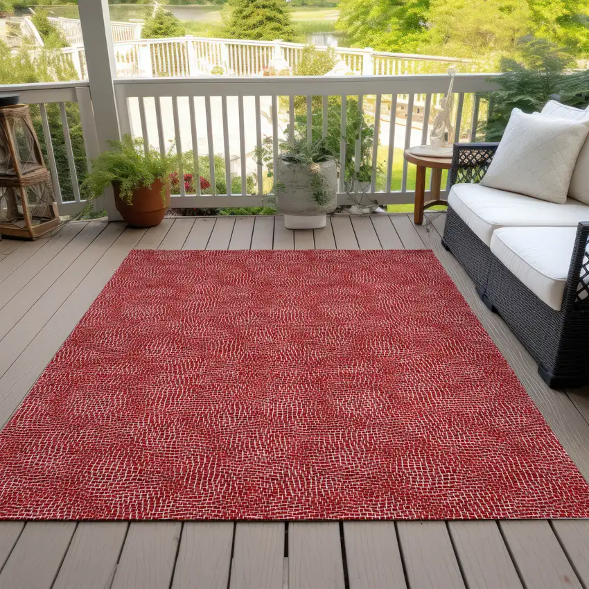Red And Ivory Geometric Washable Indoor Outdoor Area Rug Photo 7