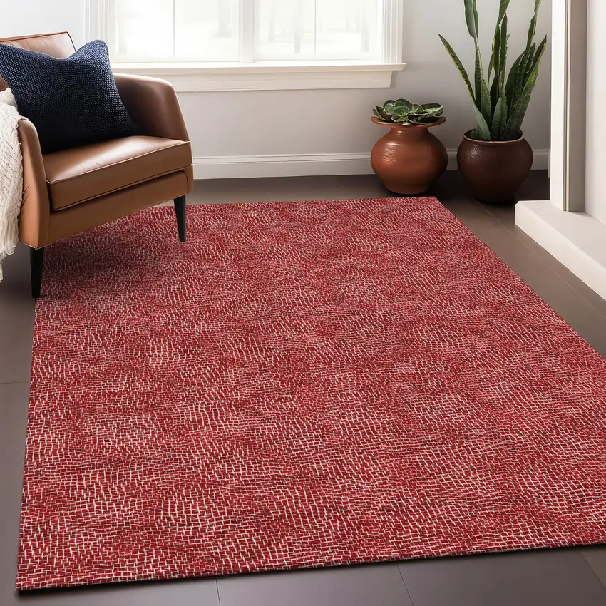 Red And Ivory Geometric Washable Indoor Outdoor Area Rug Photo 8