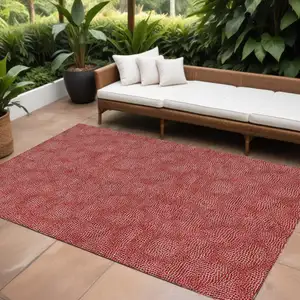 Photo of Red And Ivory Geometric Washable Indoor Outdoor Area Rug
