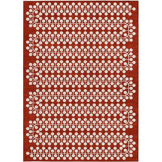 Red And Ivory Geometric Washable Indoor Outdoor Area Rug Photo 4