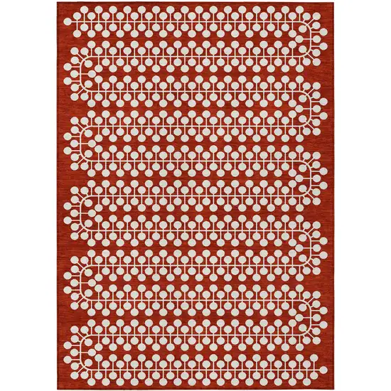 Red And Ivory Geometric Washable Indoor Outdoor Area Rug Photo 2