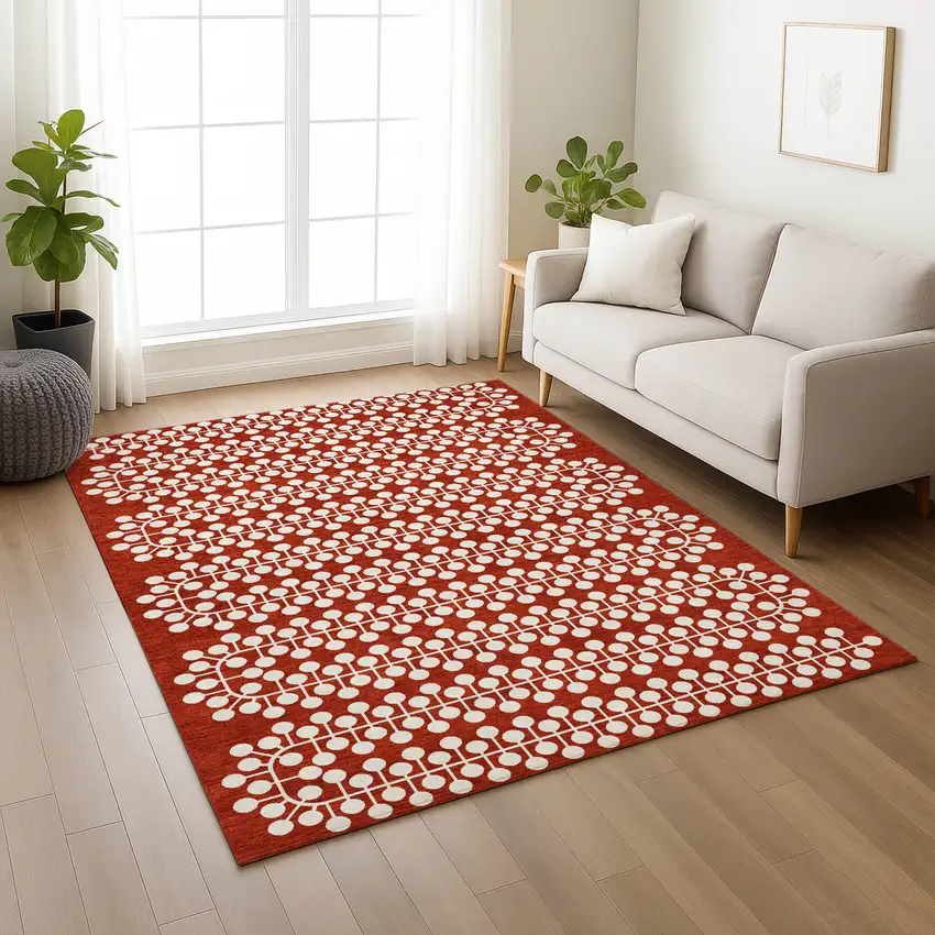 Red And Ivory Geometric Washable Indoor Outdoor Area Rug Photo 8