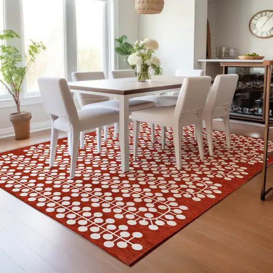 Red And Ivory Geometric Washable Indoor Outdoor Area Rug Photo 9