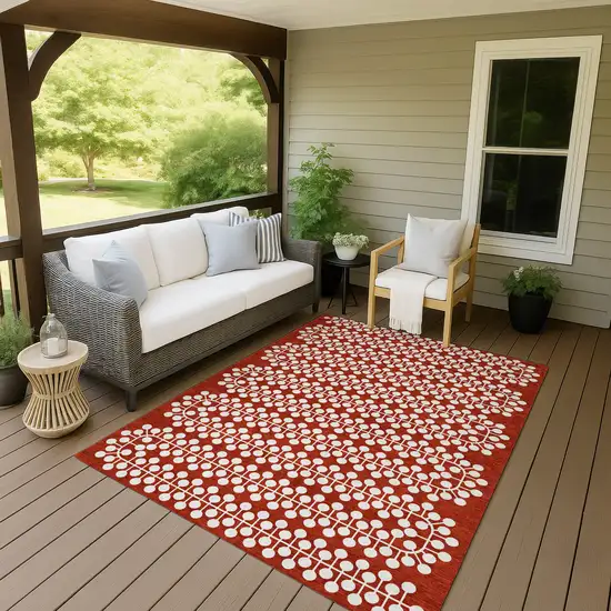 Red And Ivory Geometric Washable Indoor Outdoor Area Rug Photo 6
