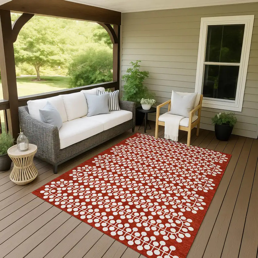 Red And Ivory Geometric Washable Indoor Outdoor Area Rug Photo 6
