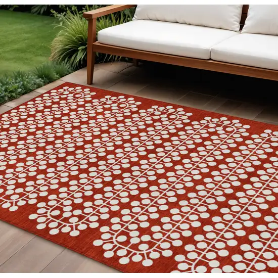 Red And Ivory Geometric Washable Indoor Outdoor Area Rug Photo 1