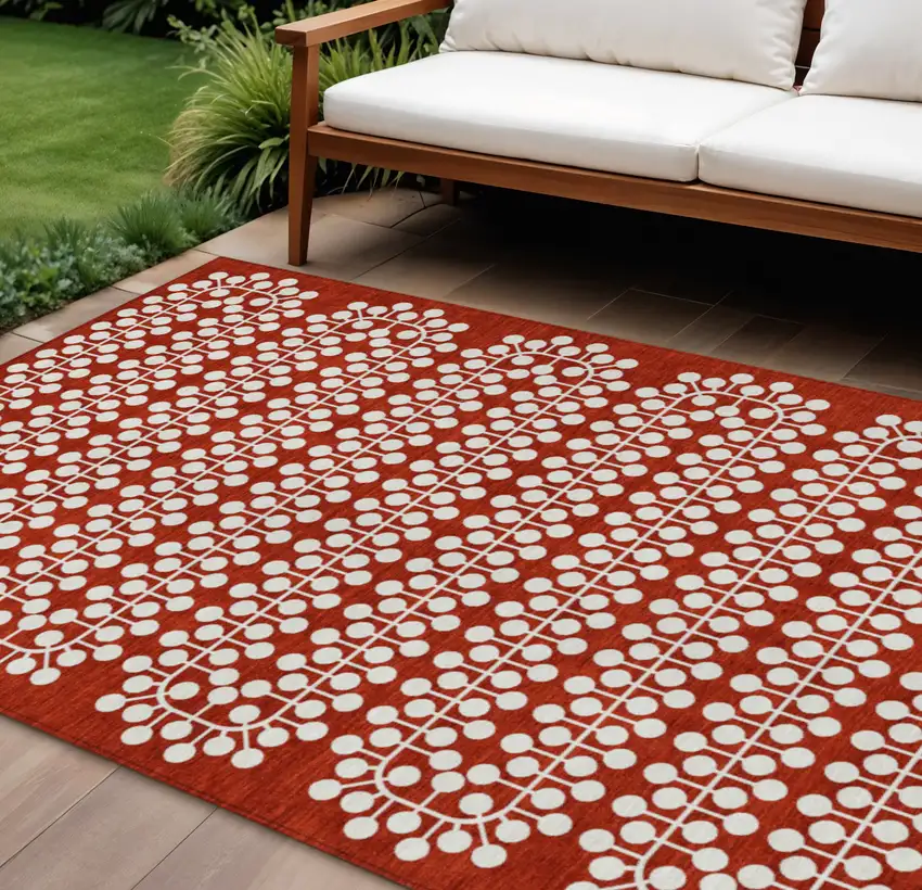 Red And Ivory Geometric Washable Indoor Outdoor Area Rug Photo 1