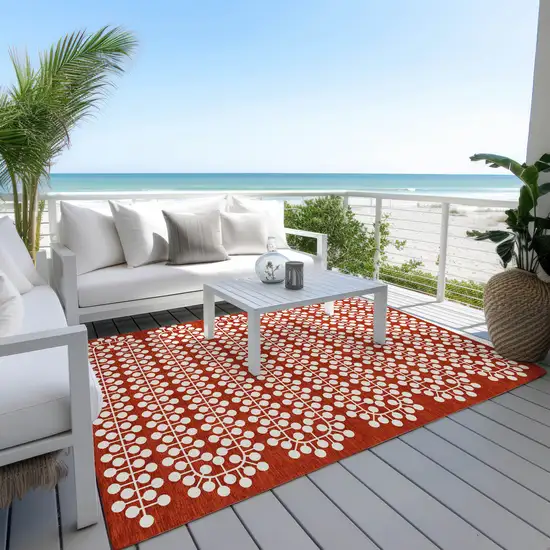 Red And Ivory Geometric Washable Indoor Outdoor Area Rug Photo 9