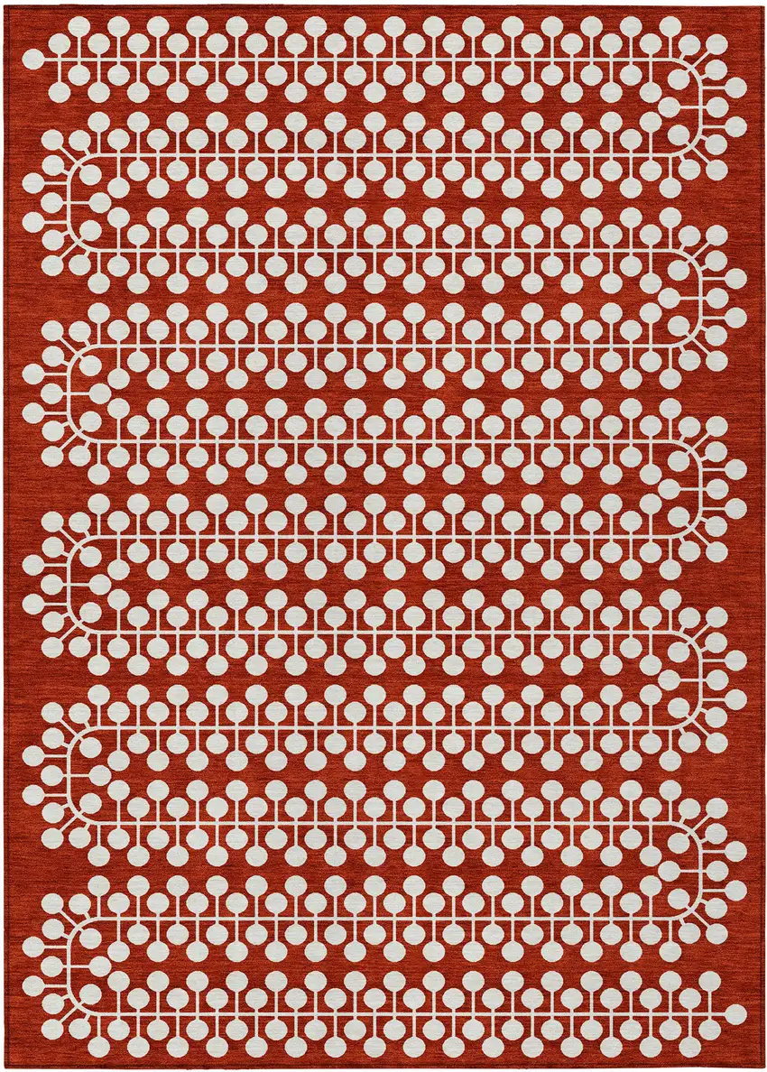 Red And Ivory Geometric Washable Indoor Outdoor Area Rug Photo 2