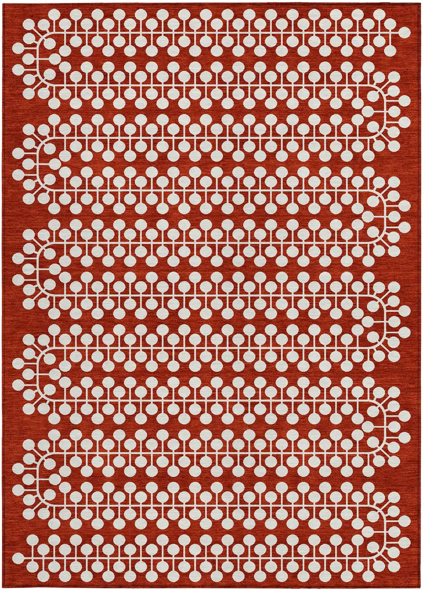 Red And Ivory Geometric Washable Indoor Outdoor Area Rug Photo 4