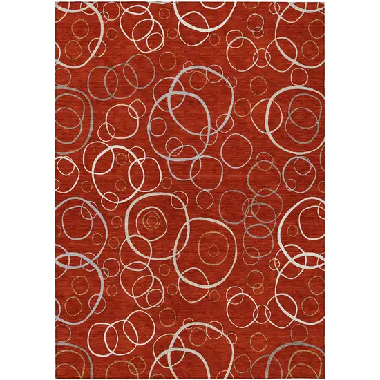 Red And Ivory Geometric Washable Indoor Outdoor Area Rug Photo 1
