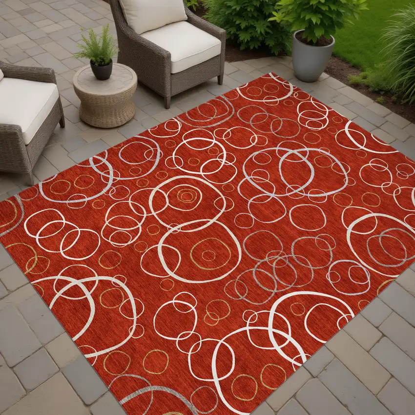 Red And Ivory Geometric Washable Indoor Outdoor Area Rug Photo 7