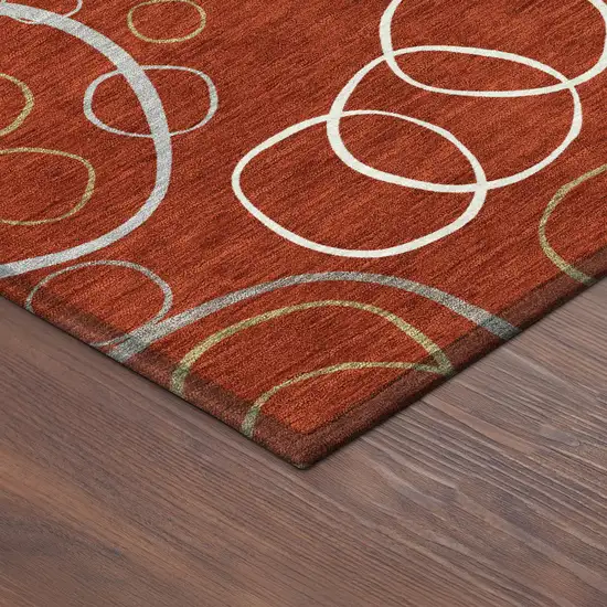 Red And Ivory Geometric Washable Indoor Outdoor Area Rug Photo 5