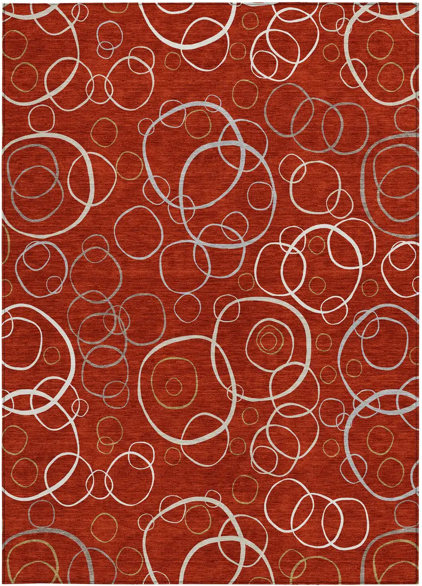 Red And Ivory Geometric Washable Indoor Outdoor Area Rug Photo 2
