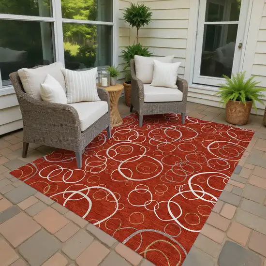 Red And Ivory Geometric Washable Indoor Outdoor Area Rug Photo 3