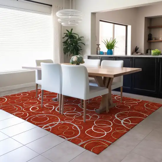 Red And Ivory Geometric Washable Indoor Outdoor Area Rug Photo 5